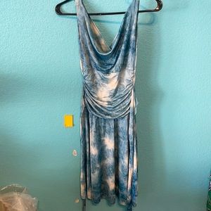 Blue Flower Pattern Cocktail Dress